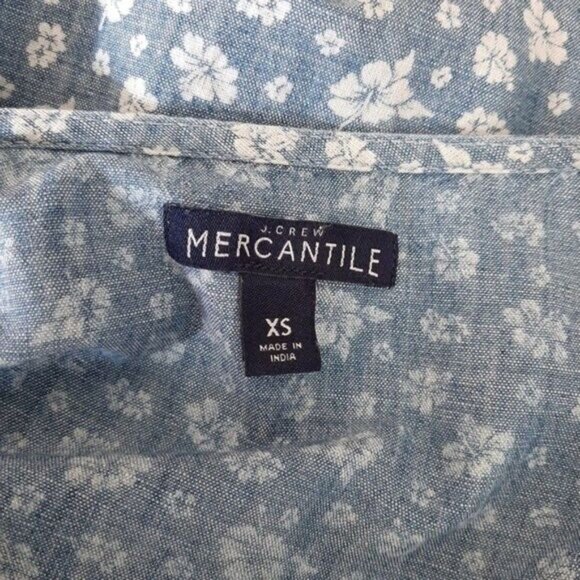 J. CREW Mercantile Floral Faux Wrap Ruffle Dress Chambray Sz XS - Picture 8 of 10
